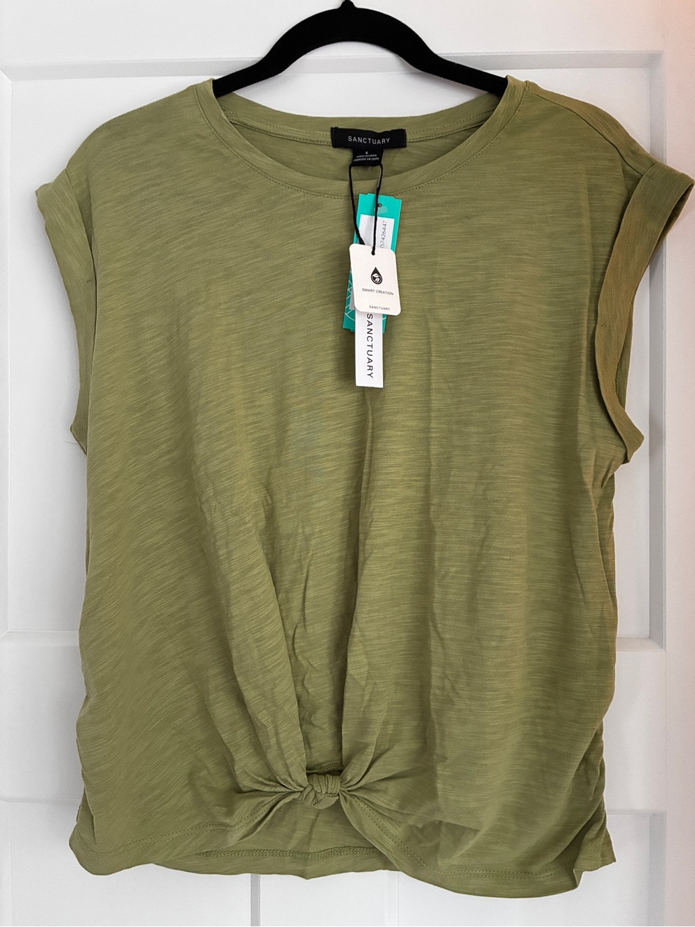 Sanctuary Olive Knot-Front Cap Sleeve Tank